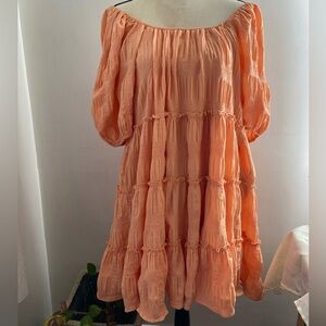 Peach Off-Shoulder Tiered Dress